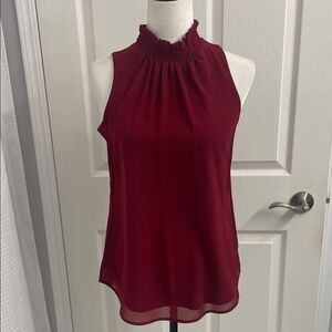 Elegant Sleeveless Burgundy Blouse Lined Ruched High Neck Back Zipper Sz XS